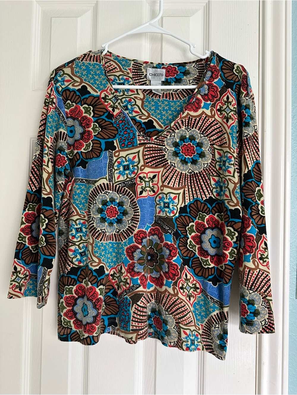 Vintage Chico's Geometric Floral Boho Top size Large